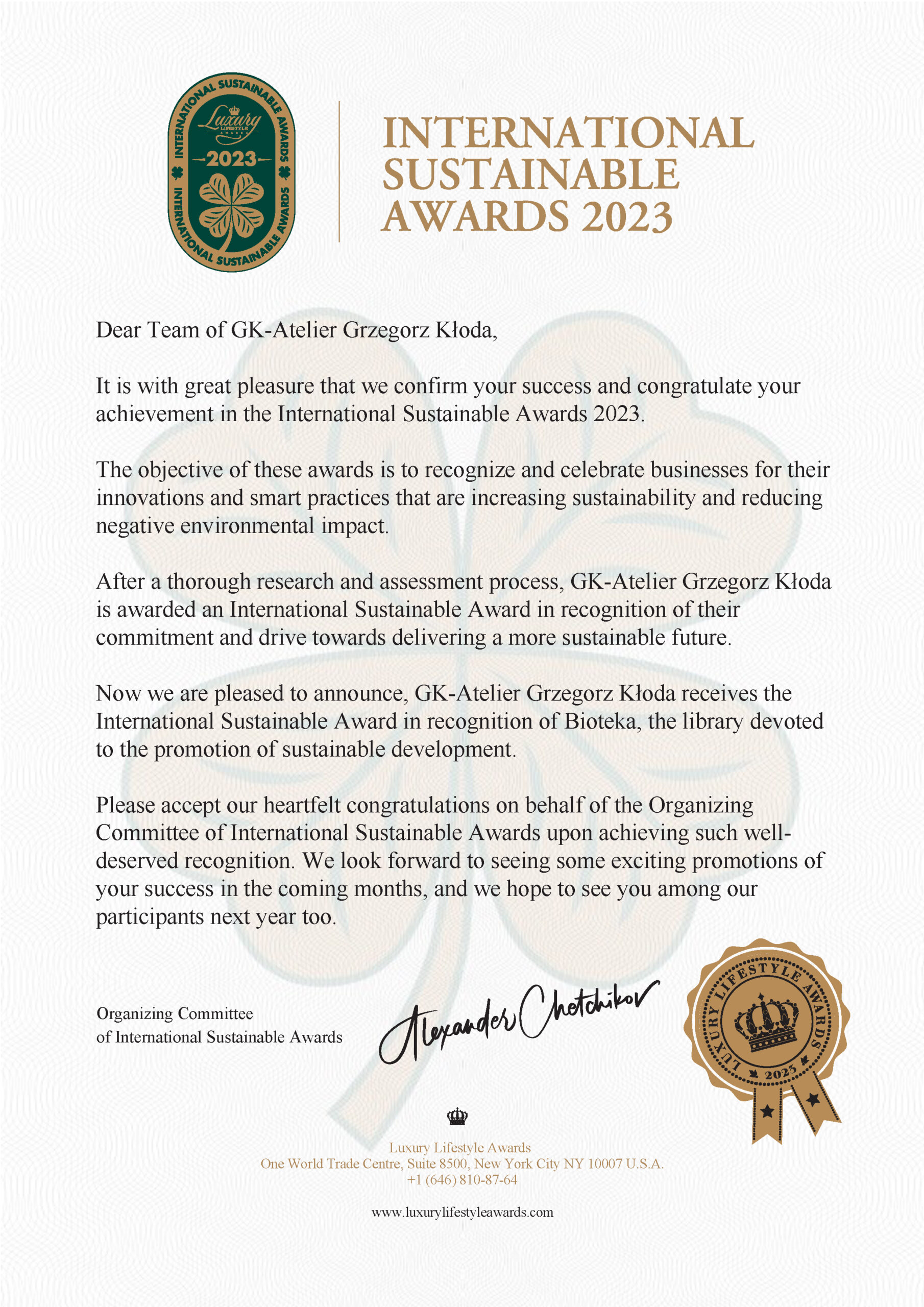 International Sustainable Awards 2023